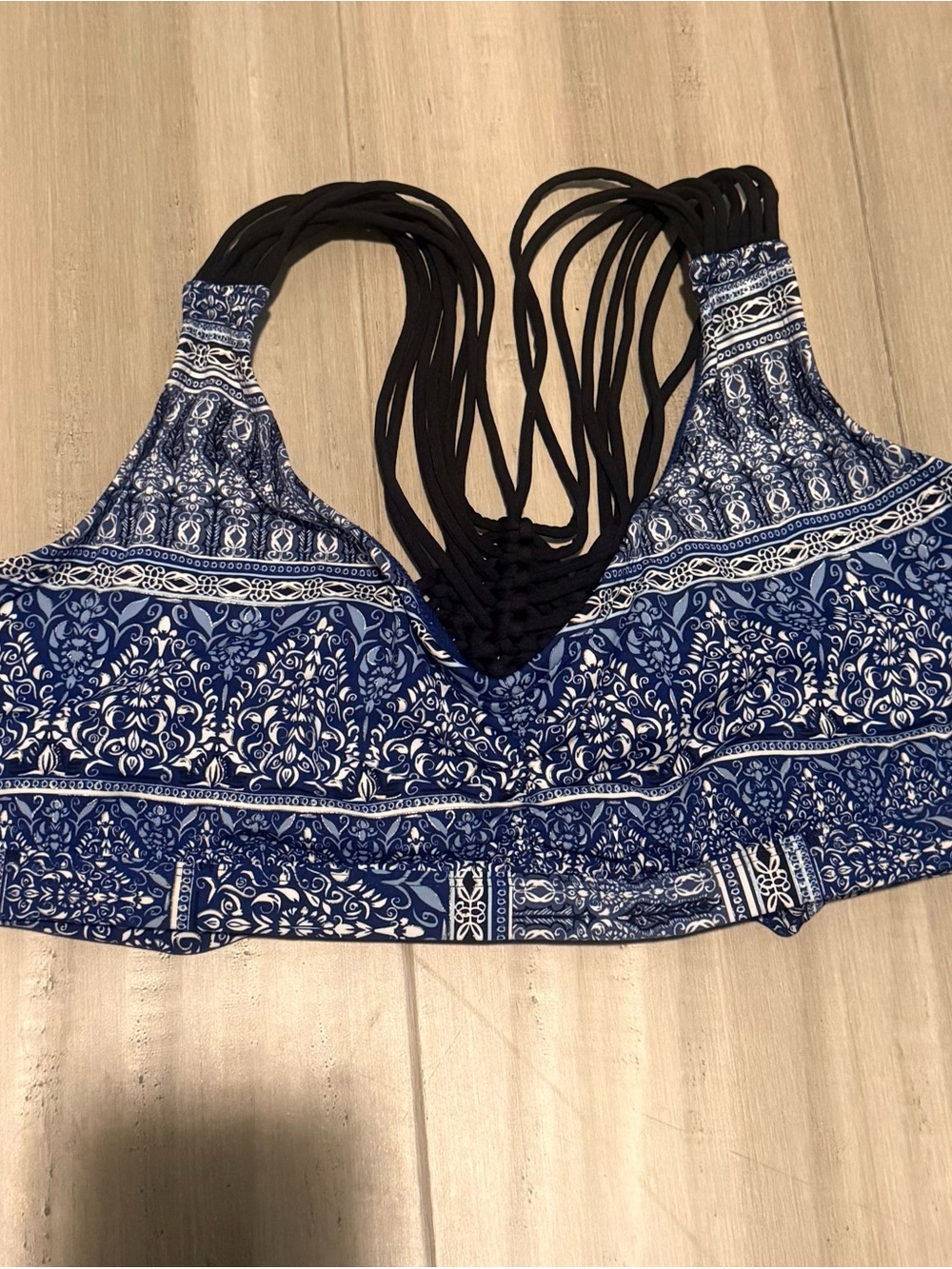 Blue & White Printed Strappy swim top